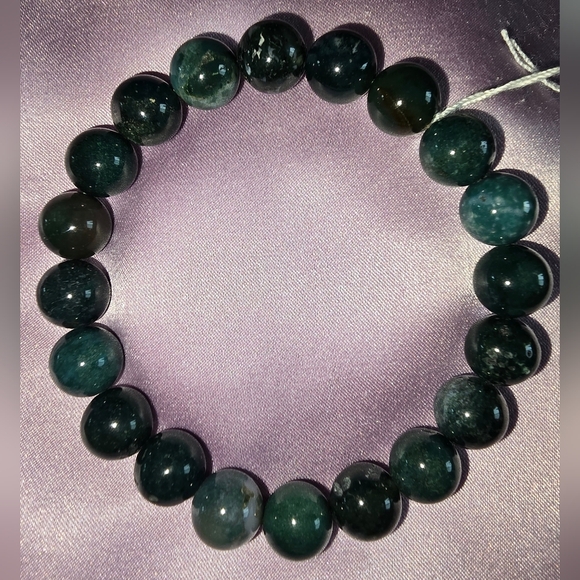 10mm Moss Agate Bracelet - Picture 2 of 9